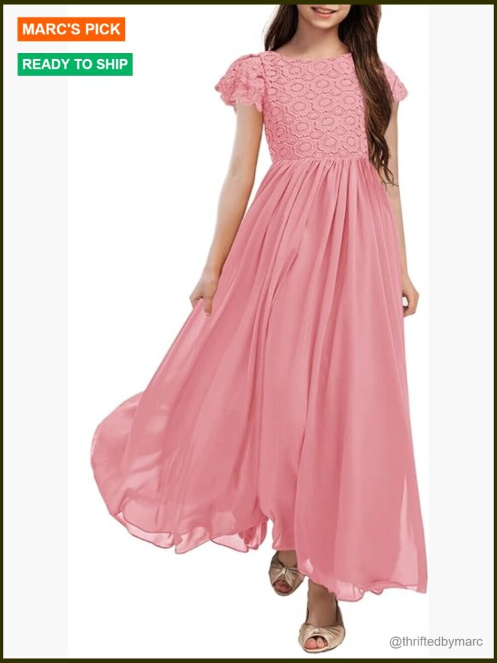 Vintage Chiffon Lace Ruffle Sleeve A-Line Maxi Wedding Party Dress for Girls